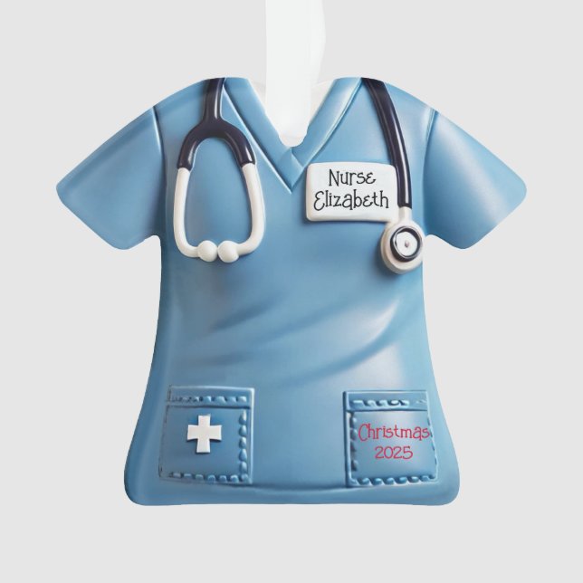 Adorno Nurses Scrubs Shirt Personalized Christmas Ornamen (Anverso)