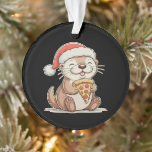 Adorno Nutria linda de Navidad comiendo pizza sombrero de