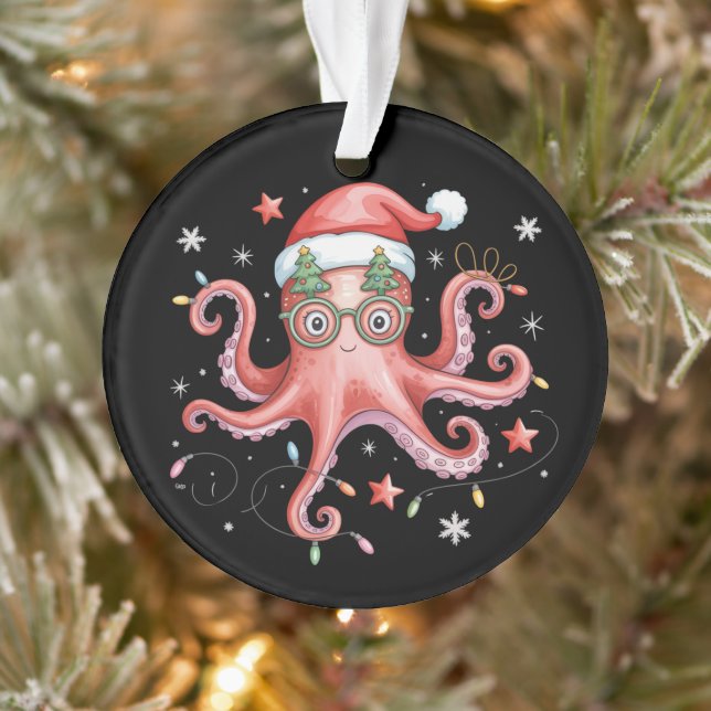 Adorno Octopus Glasses Santa Hat Christmas Light Ocean  (Árbol)
