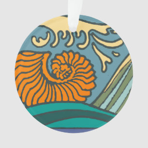 Adorno Olas del océano azul Nautilus Seashell Pattern Nou