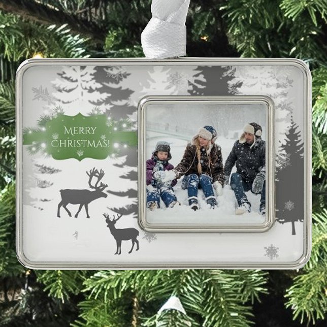 Adorno Ornamento con marco de maravilla de invierno - Ver (Green Winter Wonderland Framed Ornament)