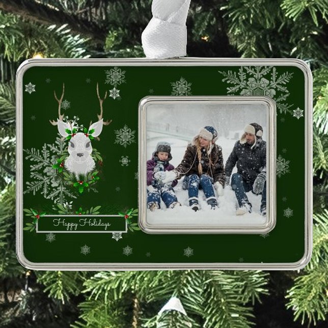 Adorno Ornamento con marco de reno verde (Green Reindeer Framed Ornament)