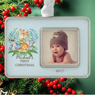 Adorno Ornamento de foto de Navidades de bebé de Jungle B