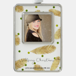Adorno Ornamento de la foto de Merry Christmas Gold Purpu