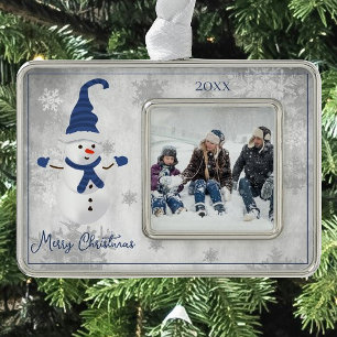 Adorno Ornamento de vacaciones Blue Cute Snowman