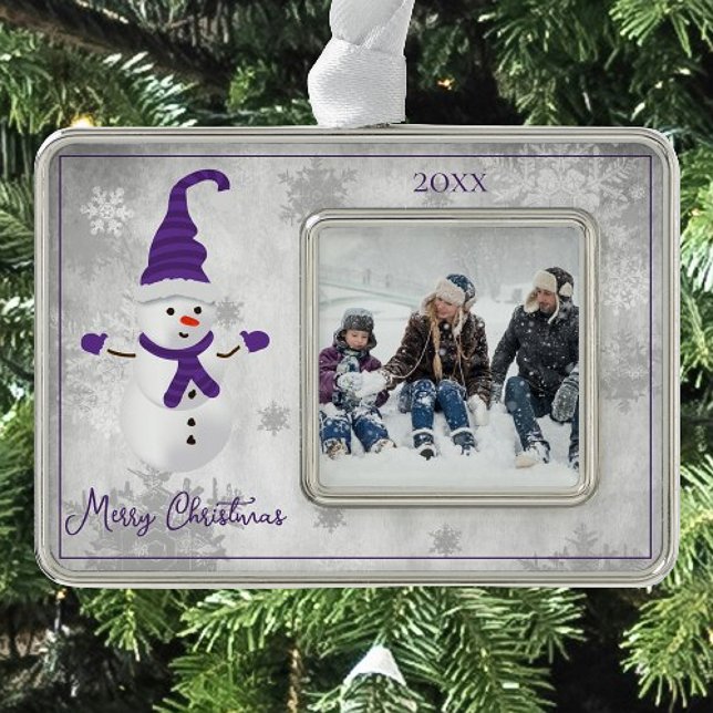 Adorno Ornamento feriado Purple Cute Snowman (Purple Cute Snowman Holiday Ornament)