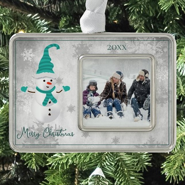 Adorno Ornamento verde azulado de vacaciones de Snowman (Teal Cute Snowman Holiday Ornament)