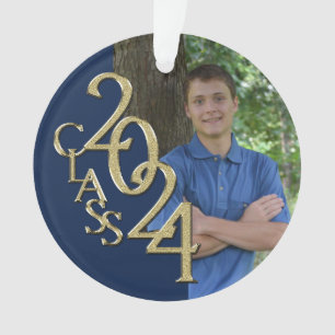 Adorno Oro de graduación y foto azul 2024