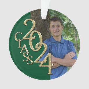 Adorno Oro de graduación y foto verde 2024