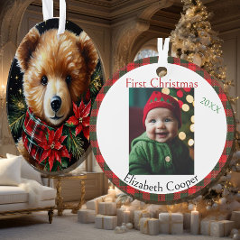 Adorno Oso de peluche del primer Navidad nombre año del b