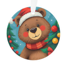 Oso en Santa Hat entre los árboles de Navidad