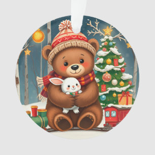 Adorno Oso Lindo Sosteniendo Conejo Cerca del Árbol de Na