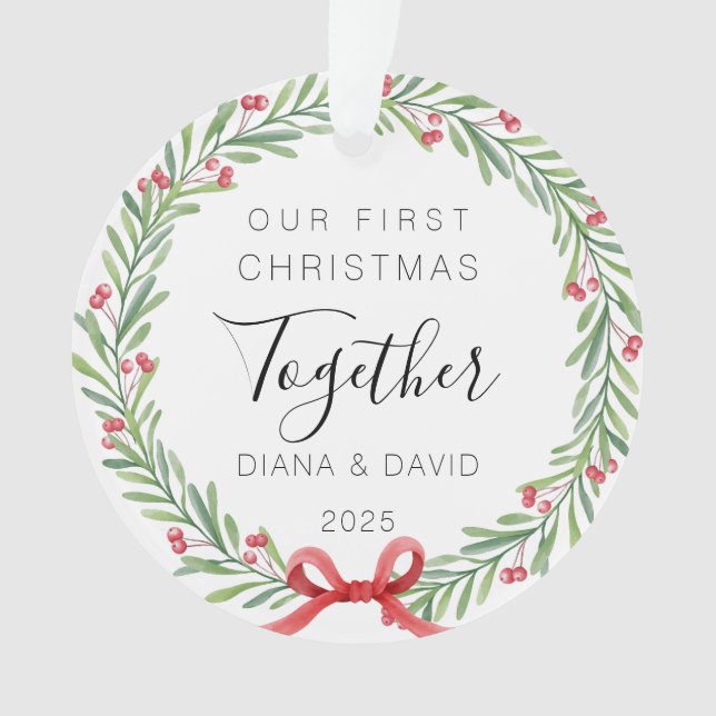 Adorno Our First Christmas Together 2025 Acrylic Ornament (Anverso)
