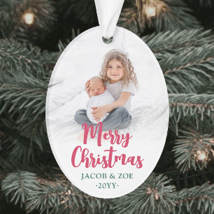 Adorno Ovalo de fotos navideñas con letra moderna brillan