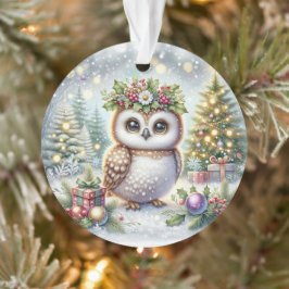 Adorno Owl with Holly Wreath & Snowy Trees