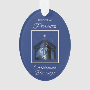 Adorno Padres Navidades bendiciendo a Manger con azul