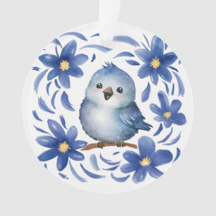Adorno Pájaro azul con flores