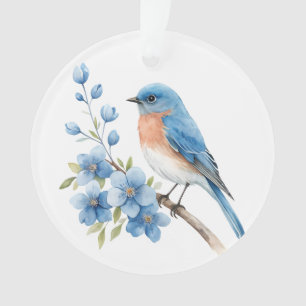 Adorno Pájaro azul con flores azules