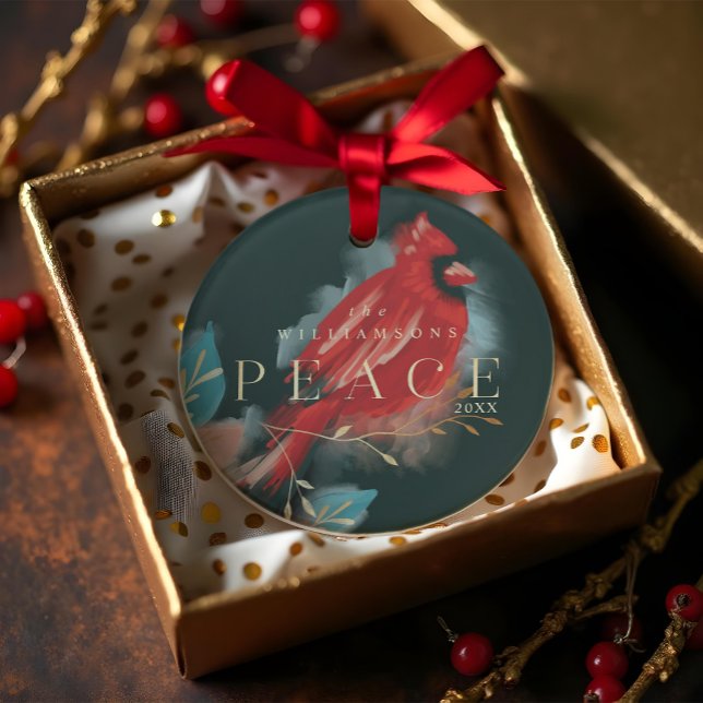 Adorno Pájaro del Cardenal Rojo de la Paz Navidades de ac (Peace Red Cardinal Watercolor Christmas Bird Ornament)