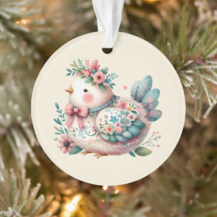 Adorno Pájaro Folk Floral con Encanto Boho Pastel