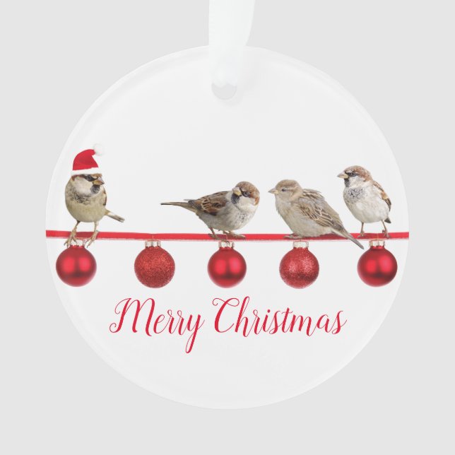 Adorno Pájaro lindo con Santa Hat Feliz Navidad  (Anverso)