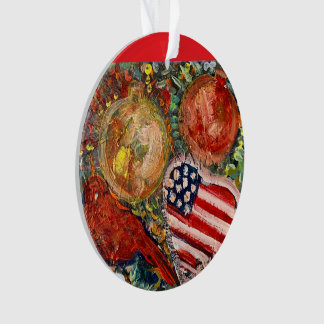 Adorno Pájaro Rojo, Corazón de Bandera Americana-