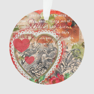 Adorno Pájaros del Corazón Arte Collage Rojo Amor