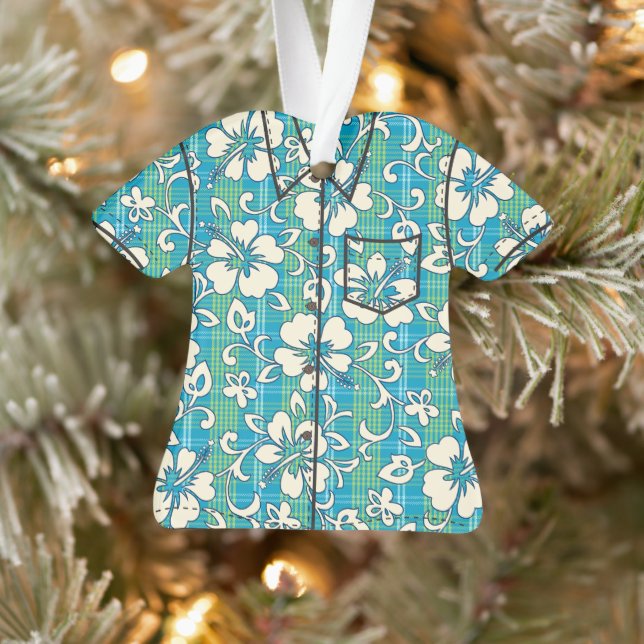 Adorno Palaka Pareau Hawaiian Check Hibiscus Aloha Shirt (Árbol)