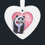 Adorno Panda Bear El día de San Valentín<br><div class="desc">Desfile Animal El romántico Panda Bear Love and Hearts Valentine's Day Gifts and Accessories presenta nuestra divertida obra de arte de un lindo oso panda sosteniendo a una rosa en la boca con sus corazones púrpura, rojo y rosado estratificados detrás de ella creada por nuestro talentoso artista Traci Van Wagoner....</div>