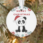 Adorno Panda Christmas Snow Winter Animals Pandas Ornamen<br><div class="desc">The panda at Christmas with fairy lights. Funny animals with gifts and snow for the holidays. Also funny for christmas in July. Pandas are cute animals and perfect for Christmas.</div>