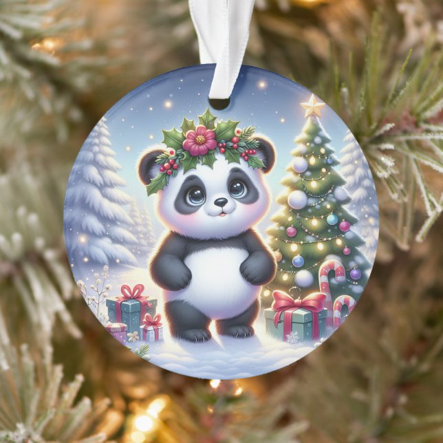 Adorno  Panda with Holly Crown & Candy Canes (Árbol)
