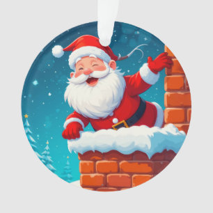 Adorno Papá Noel agitando con alegría en la chimenea