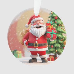 Adorno Papá Noel de Navidad sosteniendo un regalo