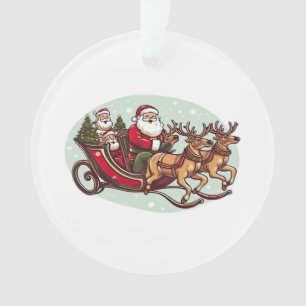 Adorno Papá Noel lindo viajando en tren tirado por la rie