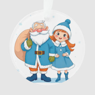 Adorno Papá Noel sonriente y doncella de nieve