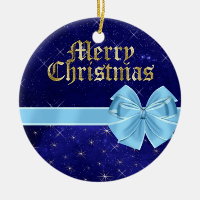 Adorno para el arbol de navidad azul y dorado (Frente)