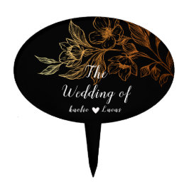 Adorno Para Tarta "Blooms Dorados Del Amor" | Boda negro