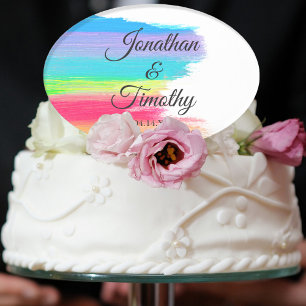 Adorno Para Tarta Elegante Personalizado de color arcoiris Boda LGBT
