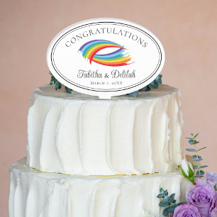 Adorno Para Tarta Hermosas olas de arcoiris Boda LGBTQ personalizado