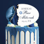 Adorno Para Tarta Moderno Navy Blue Gold Agate Bar Mitzvah Fiesta<br><div class="desc">Elegante ágata azul marino y dorada decora el costado de esta moderna tarta de Bar Mitzvah. El nombre de su hijo está escrito en un hermoso guión formal bajo la Estrella de David. Perfecto postre para una moda,  elegante familia judía celebrando que su hijo fuera llamado a la Torá.</div>
