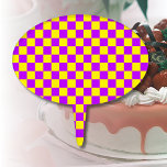Adorno Para Tarta Neon Purple Yellow Check Checkerboard Vintage<br><div class="desc">Tablero de ajedrez blanco y negro de color morado y amarillo</div>