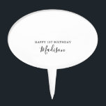 Adorno Para Tarta Primer cumpleaños Minimalista simple<br><div class="desc">Esta sencilla tarta minimalista de primer cumpleaños es perfecta para una celebración rústica de cumpleaños. El diseño,  sencillo y elegante,  presenta una tipografía de escritura clásica y elegante en blanco y negro.</div>