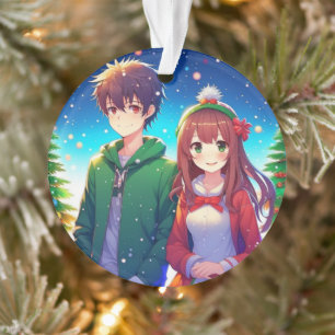 Adorno Pareja de Anime Lindo en Navidad