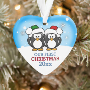 Adorno Pareja de pingüinos lindos primera Navidad