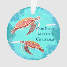 Adorno Pareja de tortugas marinas primero Navidades casad