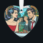 Adorno Pareja enamorada | Pop Art<br><div class="desc">Una pareja en una cita romántica en un restaurante italiano que comparte un plato de espagueti. Estilo de historietas personalizado pop art ai.</div>