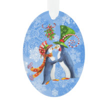 Pareja pingüina personalizada bajo el mistletoe