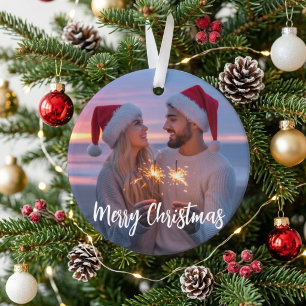 Adorno Pareja Romántica de Foto con Chispeante de Navidad