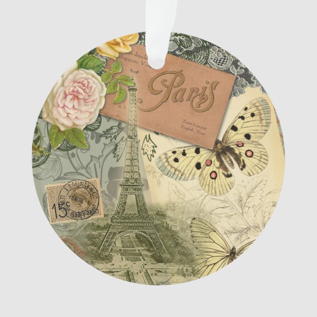 Adorno París Francia Collage de arte antiguo Eiffel Franc (Anverso)
