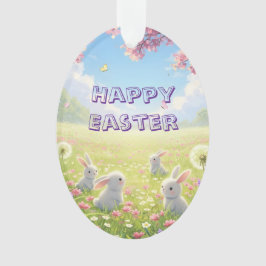 Adorno Pascua de lavanda Lindo conejo blanco Floral Prima